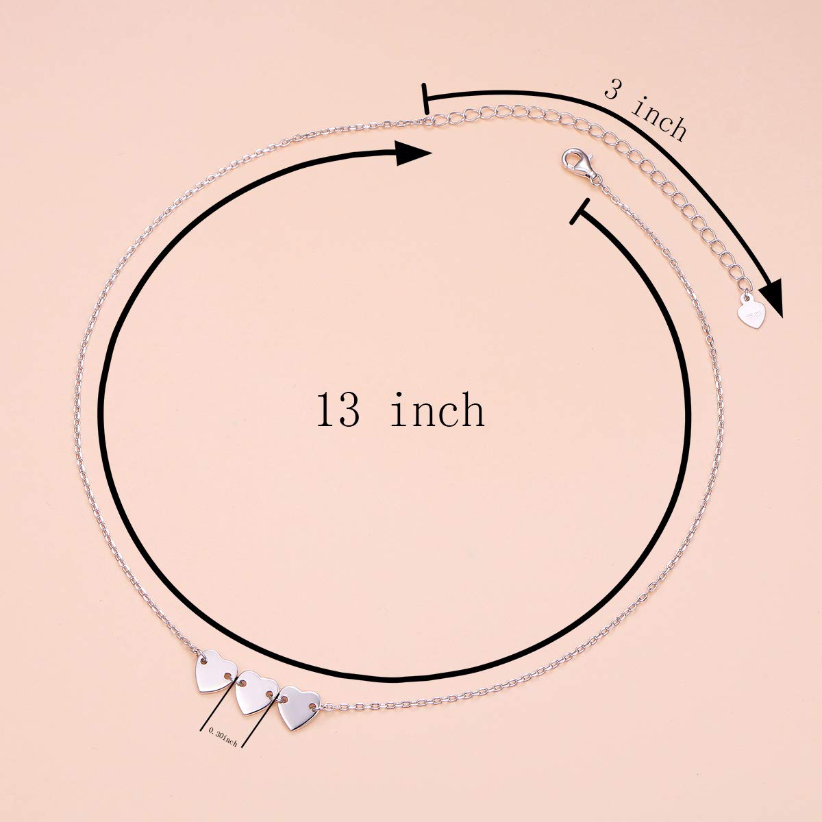 DAOCHONG Sterling Silver Triple 3 Heart Choker Necklace - Dainty Three Hearts Station Choker, Adjustable Delicate Silver Love Necklace for Women, Meaningful Friendship & Family Jewelry Gift