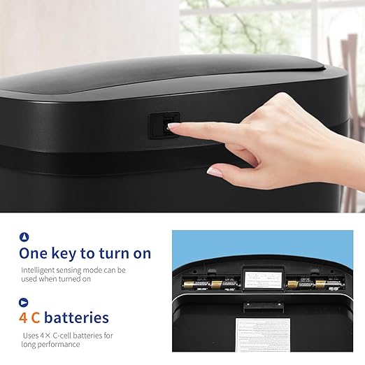 Stainless Steel Kitchen Trash Can Bathroom Bedroom Office Waste Bin with Lid Automatic Sensor Touch Free Garbage Can 13 Gallon / 50L,Black