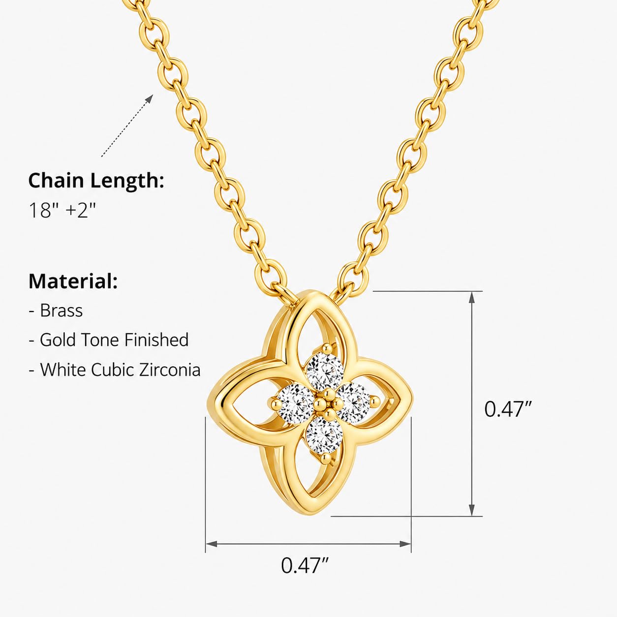 COBI T Bar Necklace for Women, Circle Pendant Necklaces Rhodium Plated &18K Gold Finished Four Leaf Clover | Link Chain Necklace with T-Bar Charm, Adjustable 18"+2" Dainty Jewelry Gift