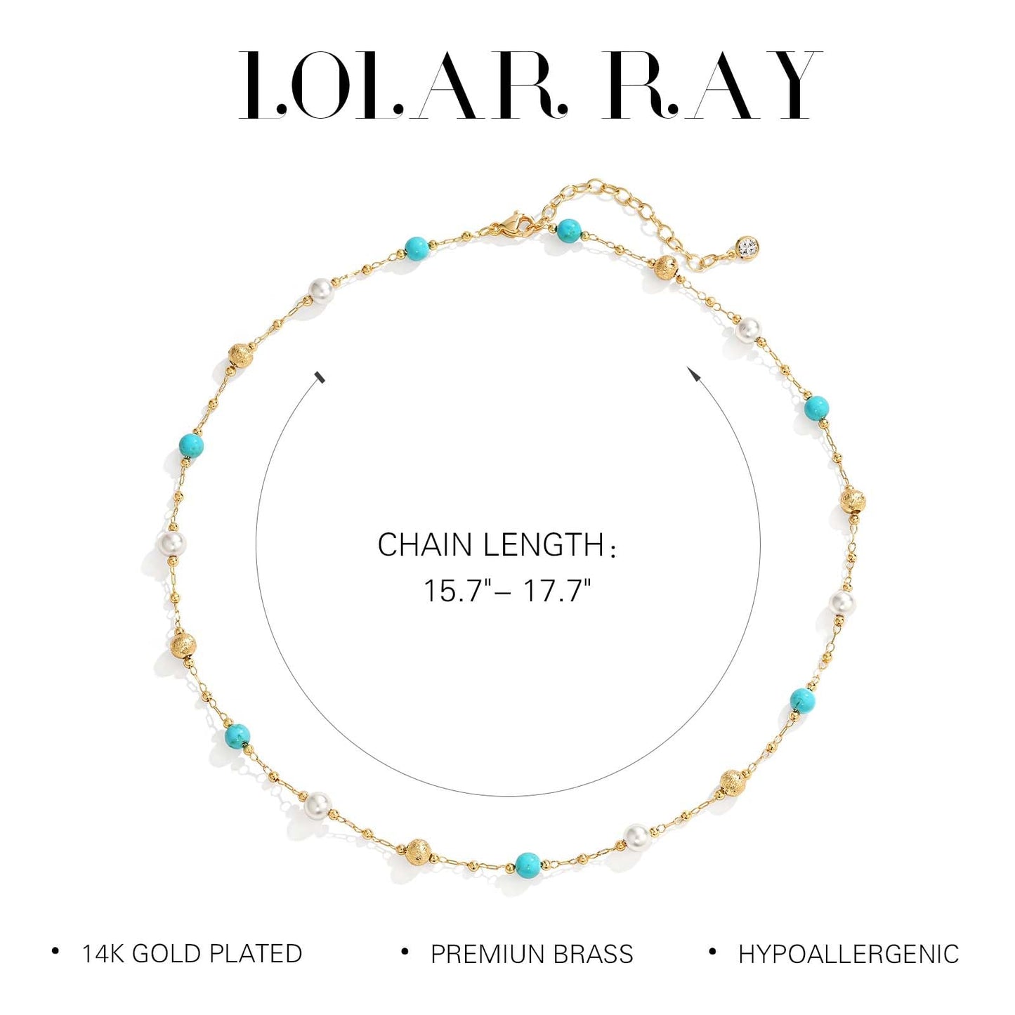 LOLAR RAY Turquoise Jewelry for Women - 14K Gold Plated Round Pearl Beaded Choker Boho Necklaces for Women Summer Beach Boho Choker Bead Gift