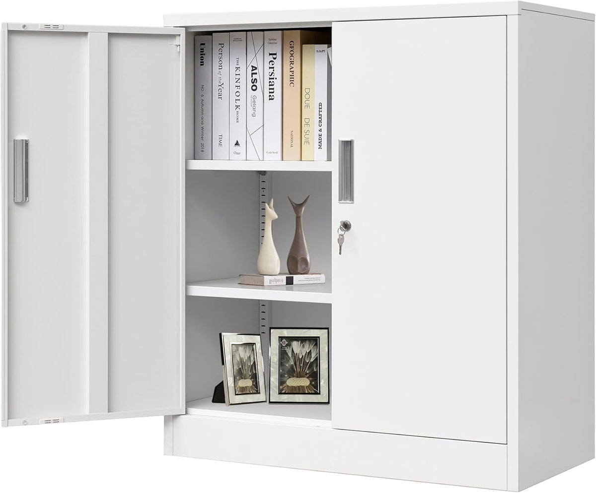 Metal Storage Cabinet with Locking Doors and Adjustable Shelves, 36.2" H Steel Storage Cabinet for Garage, Home, Office, Utility Room-White