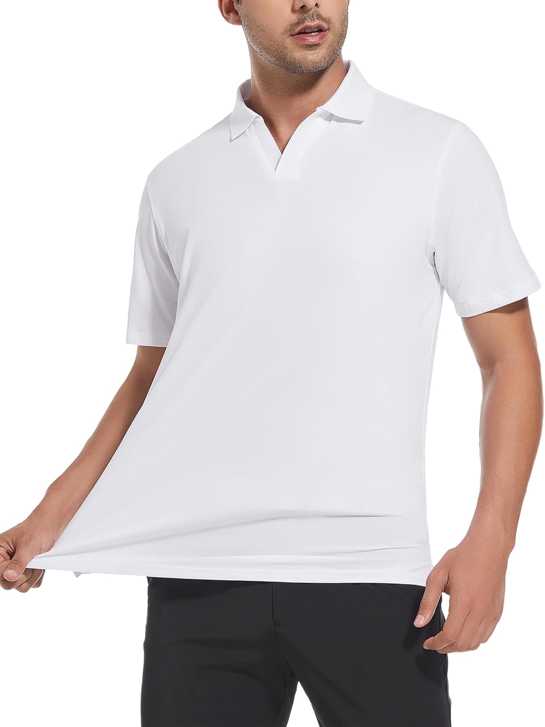 Esabel.C Jacquard Golf Shirts for Men Moisture Wicking Short Sleeve Performance Dry Fit Active Mens Polo Shirts