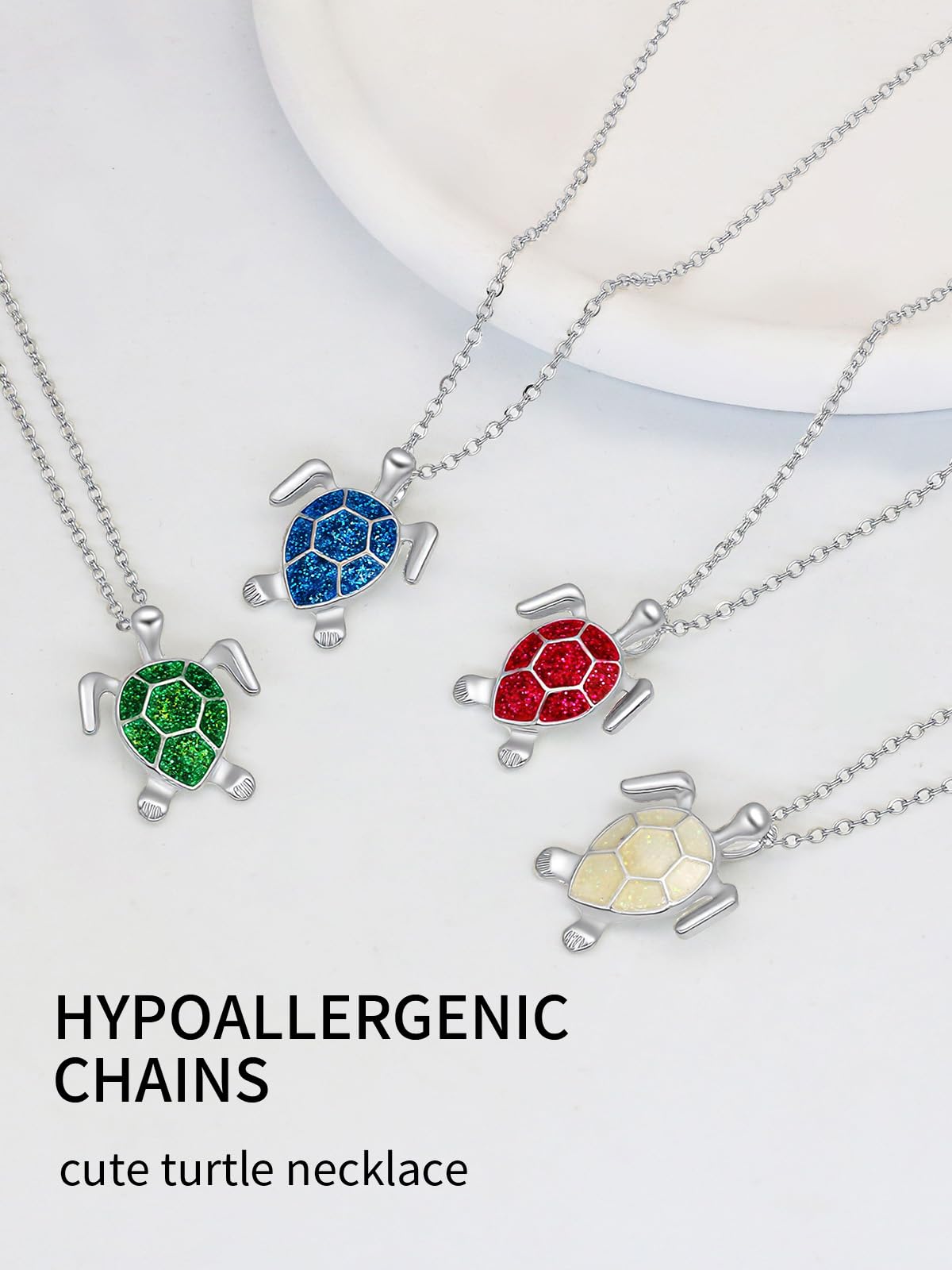 PIYIZ White Turtle Pendant Necklace Silver Stainless Steel Cute Animal Ocean Jewelry for Women