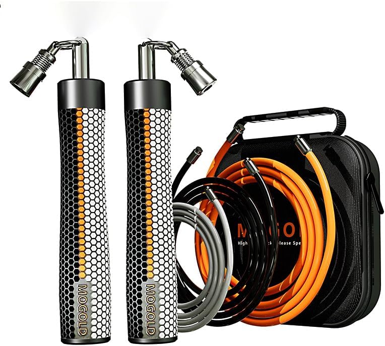 Weighted Jump Rope for Men Women -Interchangeable 1/5lb 1/4lb 1/2lb Heavy jump ropes - 360 Degree Spin - Length Adjustable,Ergonomics Leather Grip Skipping Rope for Fitness Weight Loss & More