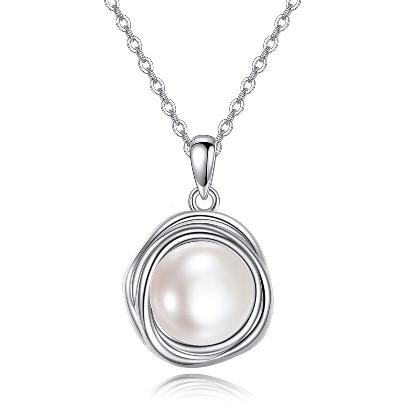 POPLYKE Pearl Necklaces for Women 925 Sterling Silver Single Pearl Necklace Pearl Pendant 8mm Pearl Jewelry Gifts for Mom Wife