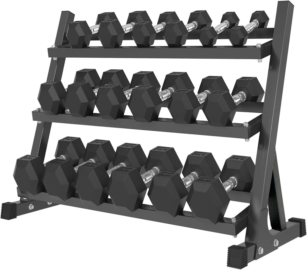 6-10 Pair Iron and Rubber Dumbbell Set 350/450 and 550 lbs 5-50 lbs Hand Free Weight for Strength Hex Coated Weights with Vertical Storage Rack Home Gym 5-50 lb - Black