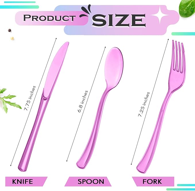 Minatee 150 Pieces Disposable Cutlery Set Plastic Silverware Heavy Duty Utensil Sets 50 Forks 50 Knives 50 Spoons for Home Office School Party Picnics Restaurant Outdoor Events(Purple)