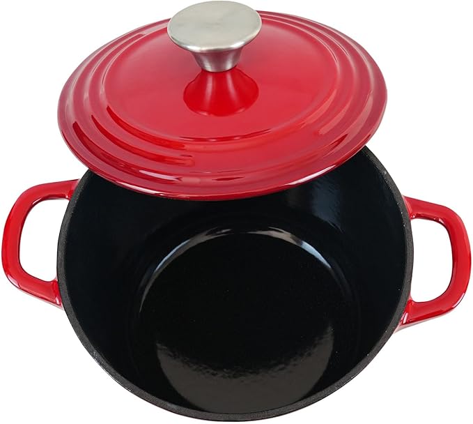 Flavehc Dutch Oven Pot with Lid 1.8 qt Cast Iron Dutch Oven for Bread Baking Red Enameled Cast Iron Rice Pot with Handels