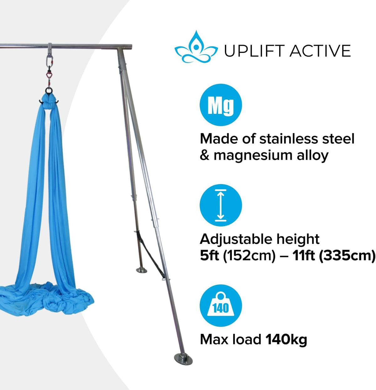 Uplift Active Adjustable Yoga Aerial Rig - Only Premium Home Yoga Stand with Adjustable Height | Portable Stainless Steel Rig | Aerial Fitness, Use with Hoops/Lyra, Silks & Hammock
