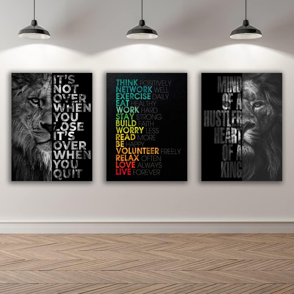 Motivational Canvas Painting Wall Art Execution Grind Hustle Inspirational Wall Art Success Entrepreneur Poster Positive Quotes Wall Poster Framed for Home Office Wall Decor[60''Wx 28''H]
