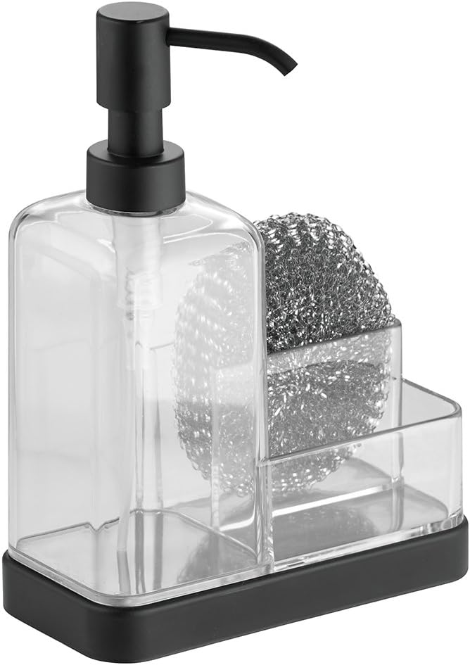 iDesign Forma BPA-Free Plastic Soap and Sponge Sink Organizer Caddy - 6" x 3.5" x 8.25", Clear/Matte Black