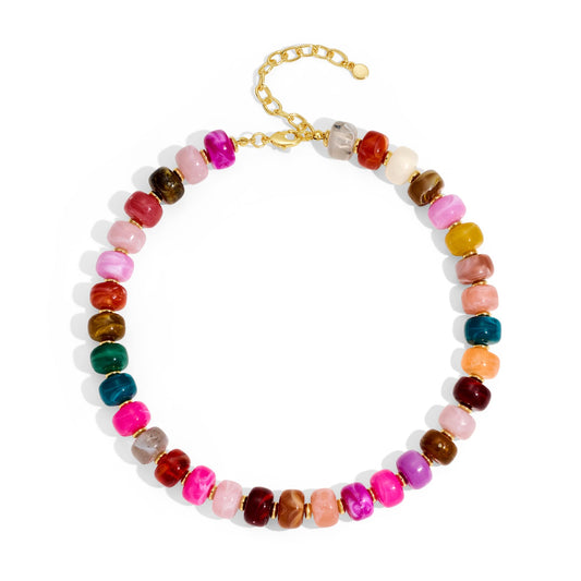 WOWORAMA Colorful Beaded Necklaces for Women Multicolor Acrylic Resin Beads Choker Necklace Trendy Statement Chunky Necklace Boho Summer Holiday Jewelry