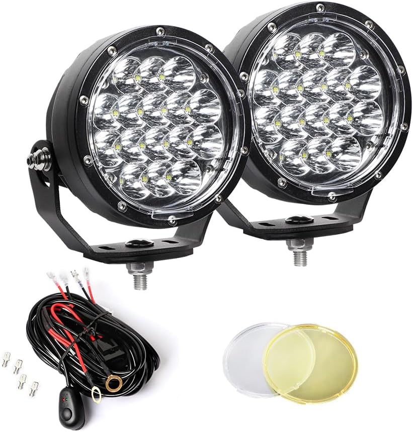 EXZEIT 160W 5 Inch Driving Lights,11200 Lumens Round Fog Lights Offroad Lights for Jeep Wrangler Trucks Toyota Pickup SUV ATV, Diffuser Covers and Yellow Covers Changeable, 12V/24V