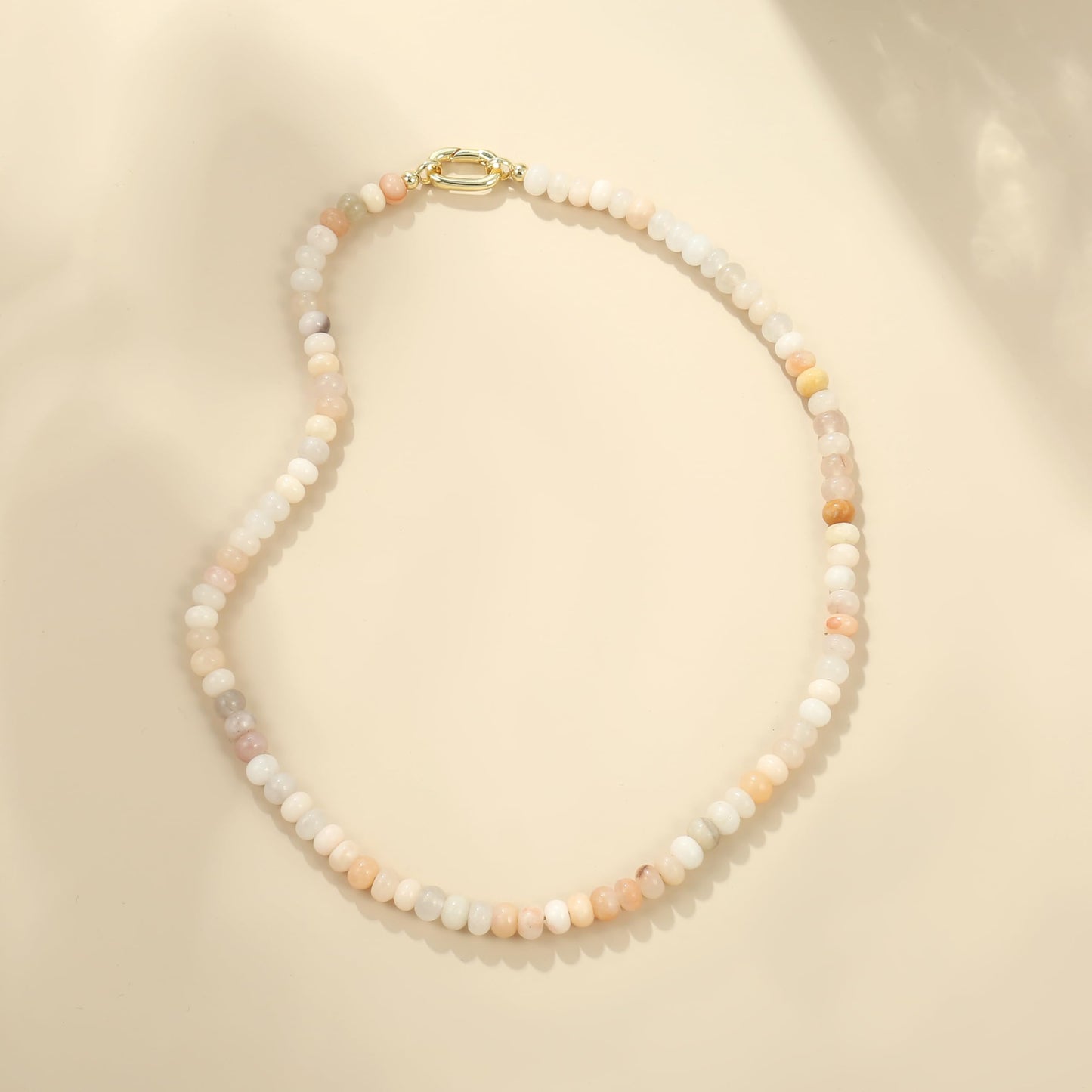 CONRAN KREMIX Beige Stone Beaded Necklace for Women,Natural Stone Bead Choker Necklaces Boho Summer Beach Necklace Gemstone Jewelry Gift for Women