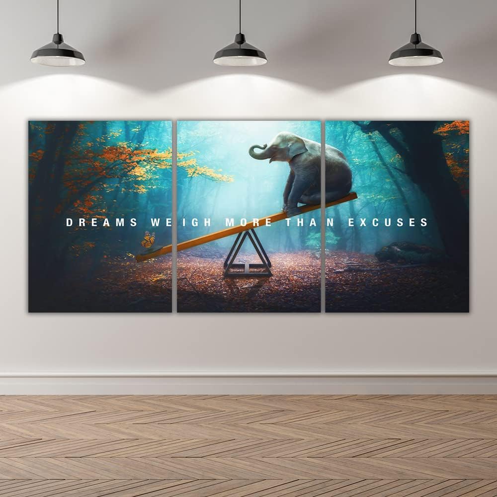 Yetaryy Motivational Poster Inspirational Wall Art 3 Pieces Canvas Painting Lion Artwork for Living Room Office Modern Home Decor Prints Pictures Wall Decor Framed Ready to Hang [36''Wx 16''H]