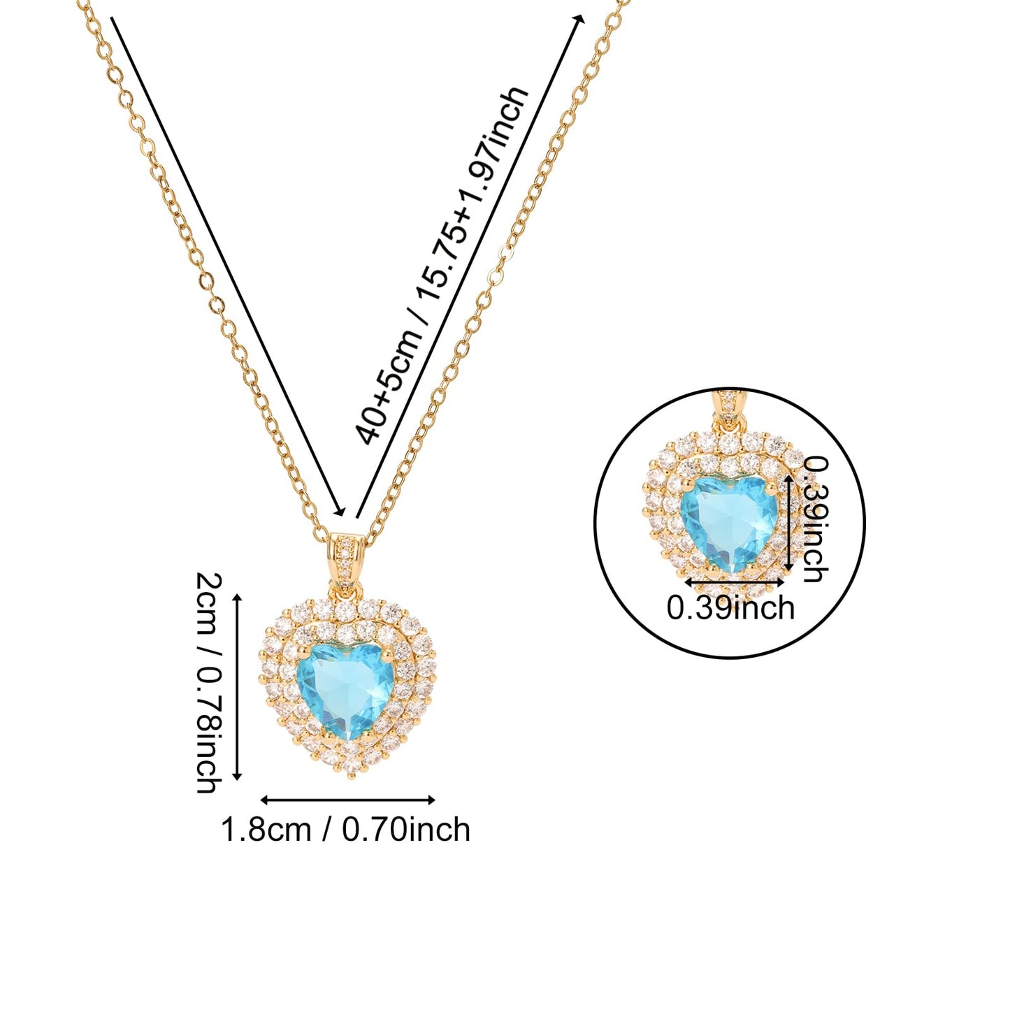 Blue Heart March Birthstone Aquamarine Necklaces for Women-Gold Plated Imitation Aquamarine Jewelry Heart Pendant Necklace Waterproof Non Tarnish Baroque Maximalist Jewelry For Birthday Valentines Day Mother's Day Christmas Thanksgiving Gifts