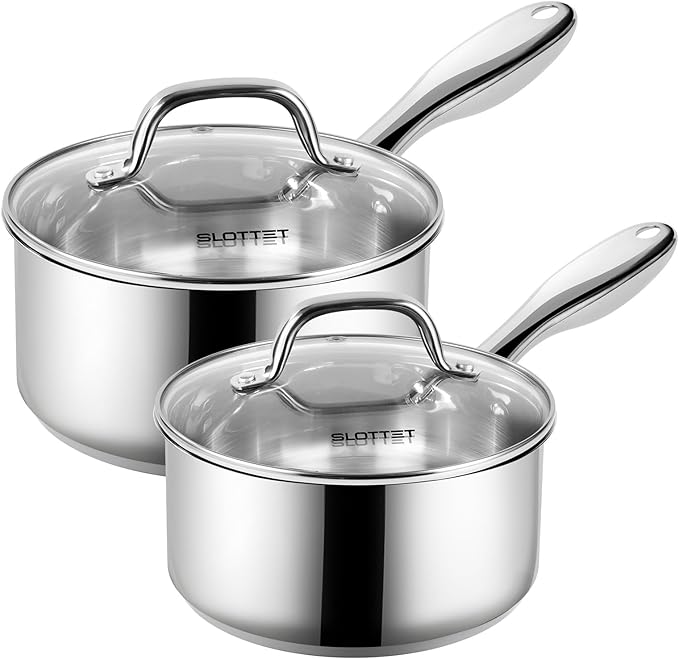 SLOTTET 1Qt & 2Qt Stainless Steel Sauce Pan Set with Lid,4 Pcs Non Stick Saucepan,Small Kitchen Pots,Induction Compatible,PFOA FREE