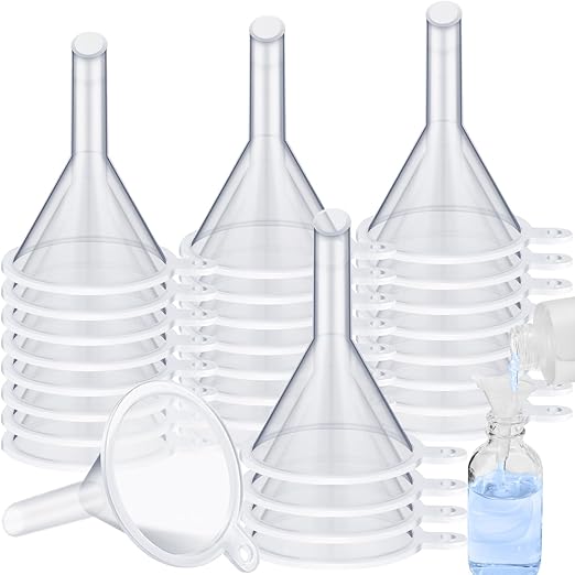 Hoolerry 100 Pcs Small Funnel for Filling Small Bottles Clear Plastic Mini Funnels for Lab Bottles Essential Oils Sand Art Bottle Skin Products Perfumes Spices (1.22 '')
