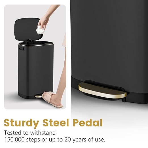 ELPHECO Kitchen Trash Can with Lid Soft Close, 13 Gallon / 50L Stainless Steel Pedal Garbage Can, Heavy-Duty Fingerprint Proof Step Wastebasket with 20 Bags, Removable Bucket, Home Office, Matte Black