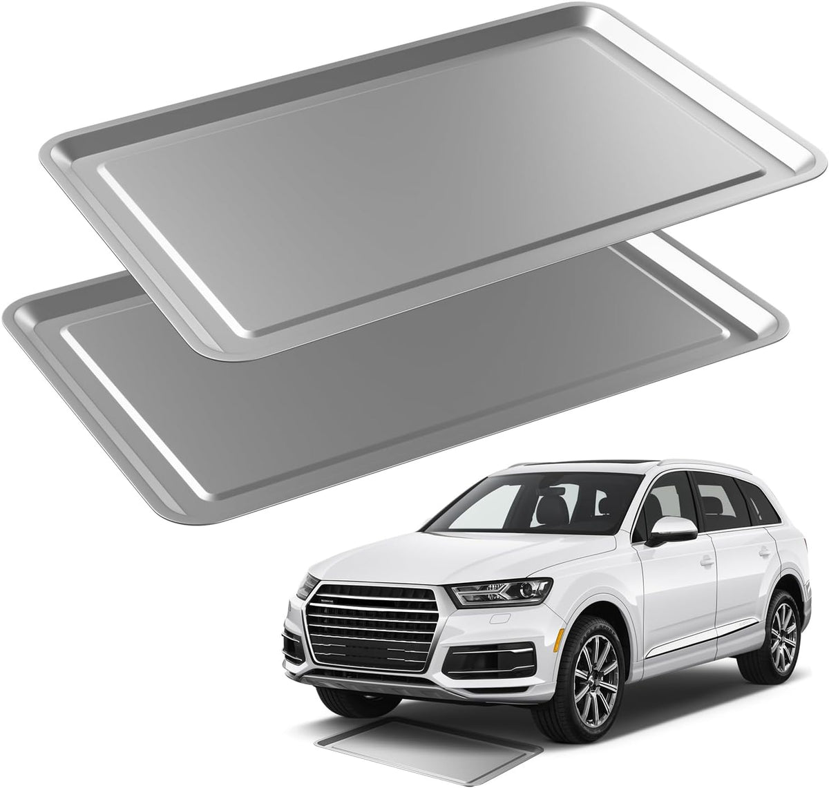 2 Pcs Under Car Oil Pans for Changing Oil, Motorcycle Automotive Oil Change Pan Silver Rust Resistant Drip Tray, Oil Catch Pan Replacement Tray for Garage Machinery Supplies (23.5 x 15.6 Inch)