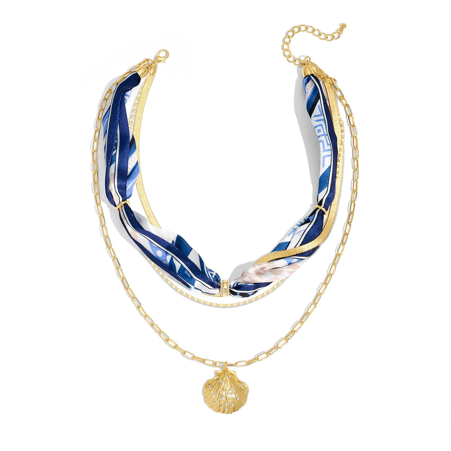 ENSKEFEN Shell Necklaces for Women Multi-Layer Boho Scarf Necklace Sea Shell Pendant Necklace Summer Gold Necklace Fashion Beach Jewelry