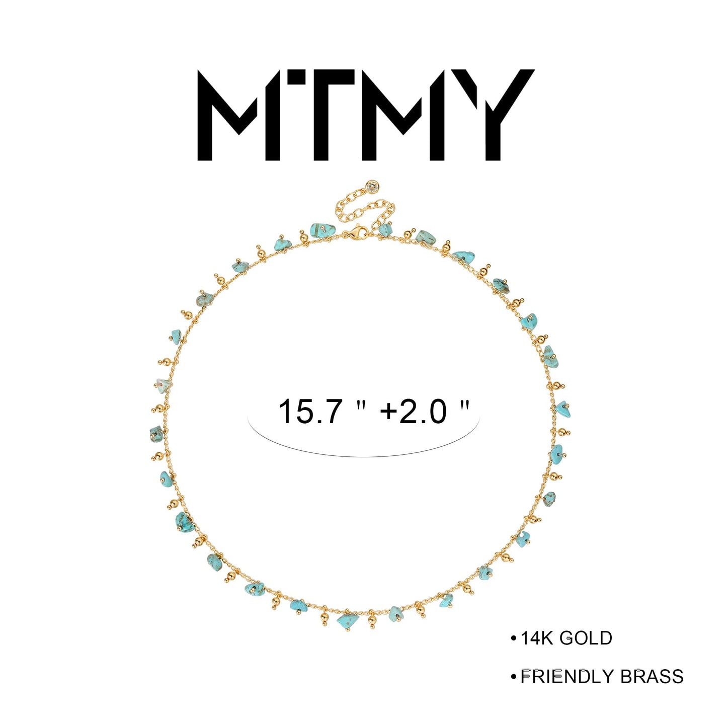 MTMY Beaded Necklaces for Women 14K Gold Plated Dainty Colorful Green/Rose Beaded Pearl Choker Necklace Delicate Boho Choker Necklace Jewelry Gift (beads turquoise)