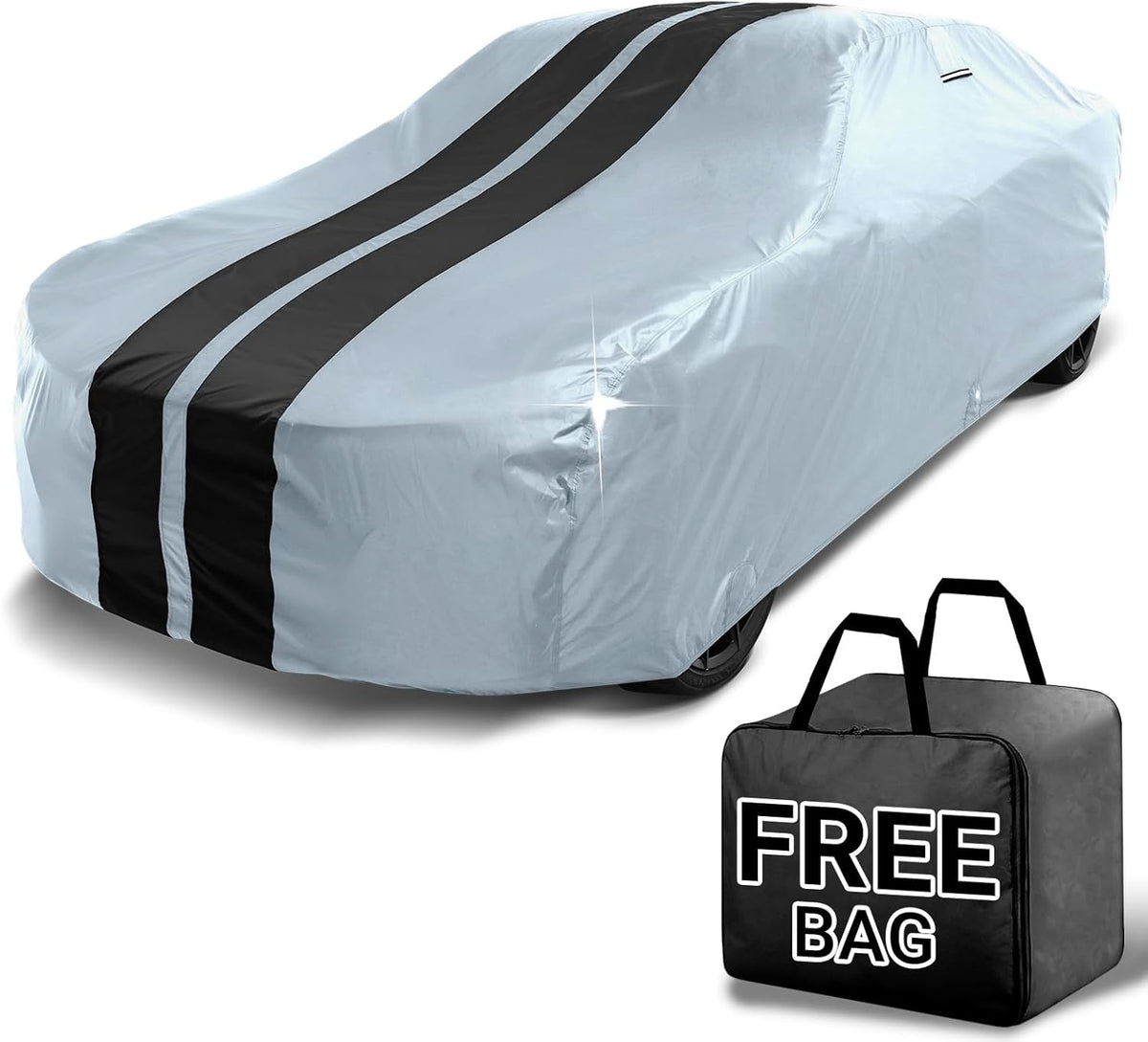 iCarCover Custom Car Cover for Buick Lesabre (1971-1976) Waterproof All-Weather Rain Snow UV Sun Protector Full Exterior Indoor Outdoor Car Cover (Stripe - Gray/Black)