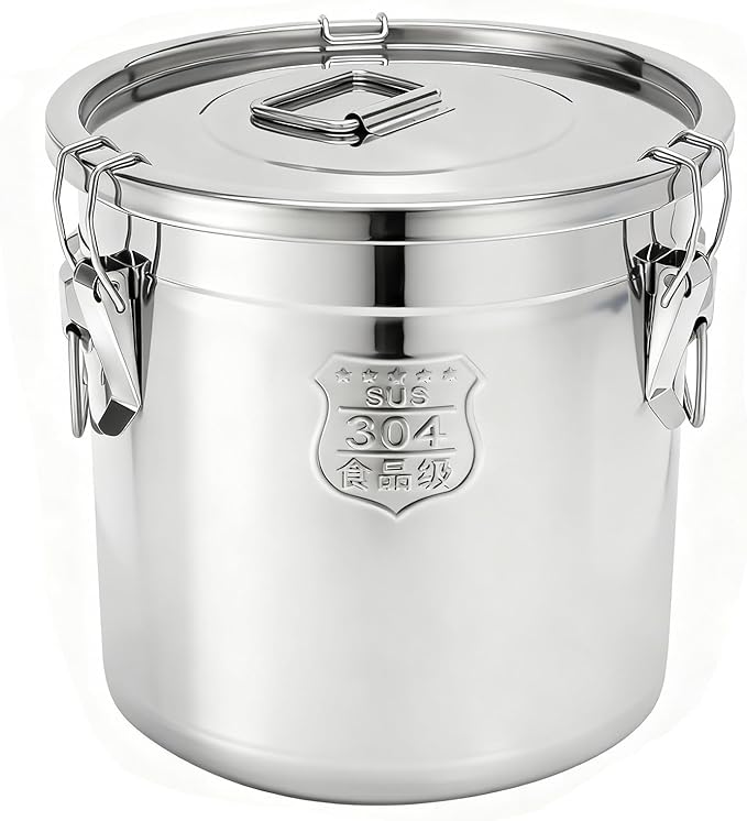 304 Stainless Steel Airtight Canister 5.55Gal /710.4oz/21L Airtight Food Storage Container with Lid and Lock Clips, Large Metal Storage Canister for Coffee Beans, Flour, Tea, Sugar, Cereals