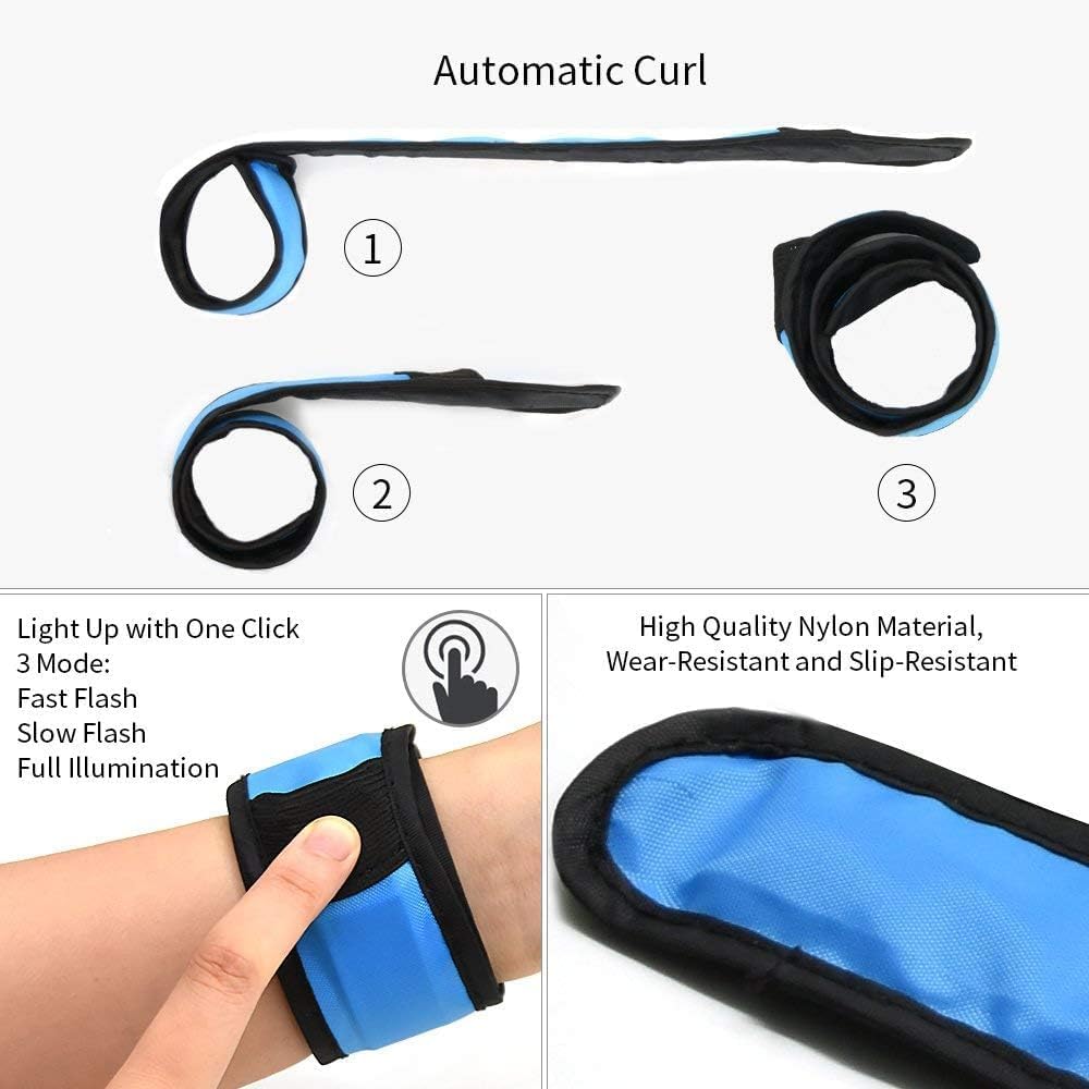 LOBKIN Safety Bracelets, LED Slap Armband Kids Walking at Night Safe LED Light Wrist Light Reflective Belt, Magic Band Running Lights for Runners
