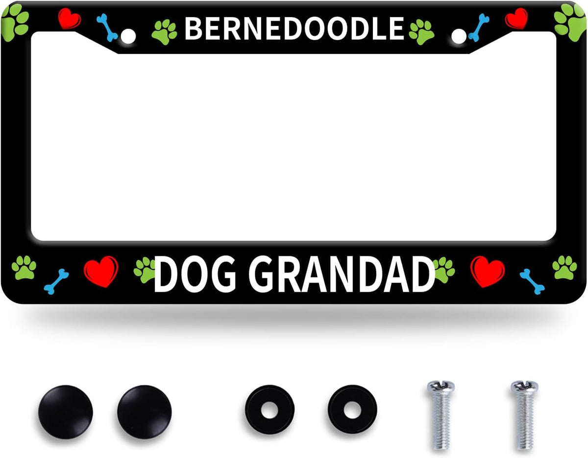 Bernedoodle Dog Lover License Plate Frame Floral License Plate Stainless Steel Parts Funny License Plate Decorative with Screws Size 12.3" x 6.3" for Men Women