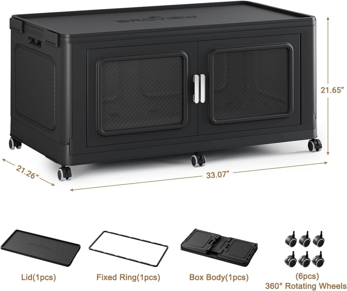 220 Qt Stackable Storage Bin with Lids, 55Gal Extra Large Collapsible Storage Boxes, Folding Plastic Drawer, Heavy-Duty Store Cabinet, Closet Organizer for Home Kitchen, 1 Pack Black