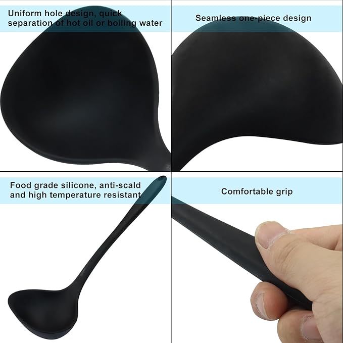 Jiozermi 2 Pcs Silicone Soup Ladle, 12-Inch Long Handle Ladle Spoon, Heat Resistant up to 600°F, Nonstick & Seamless Design for Easy Cooking and Serving, Durable and Easy to Clean
