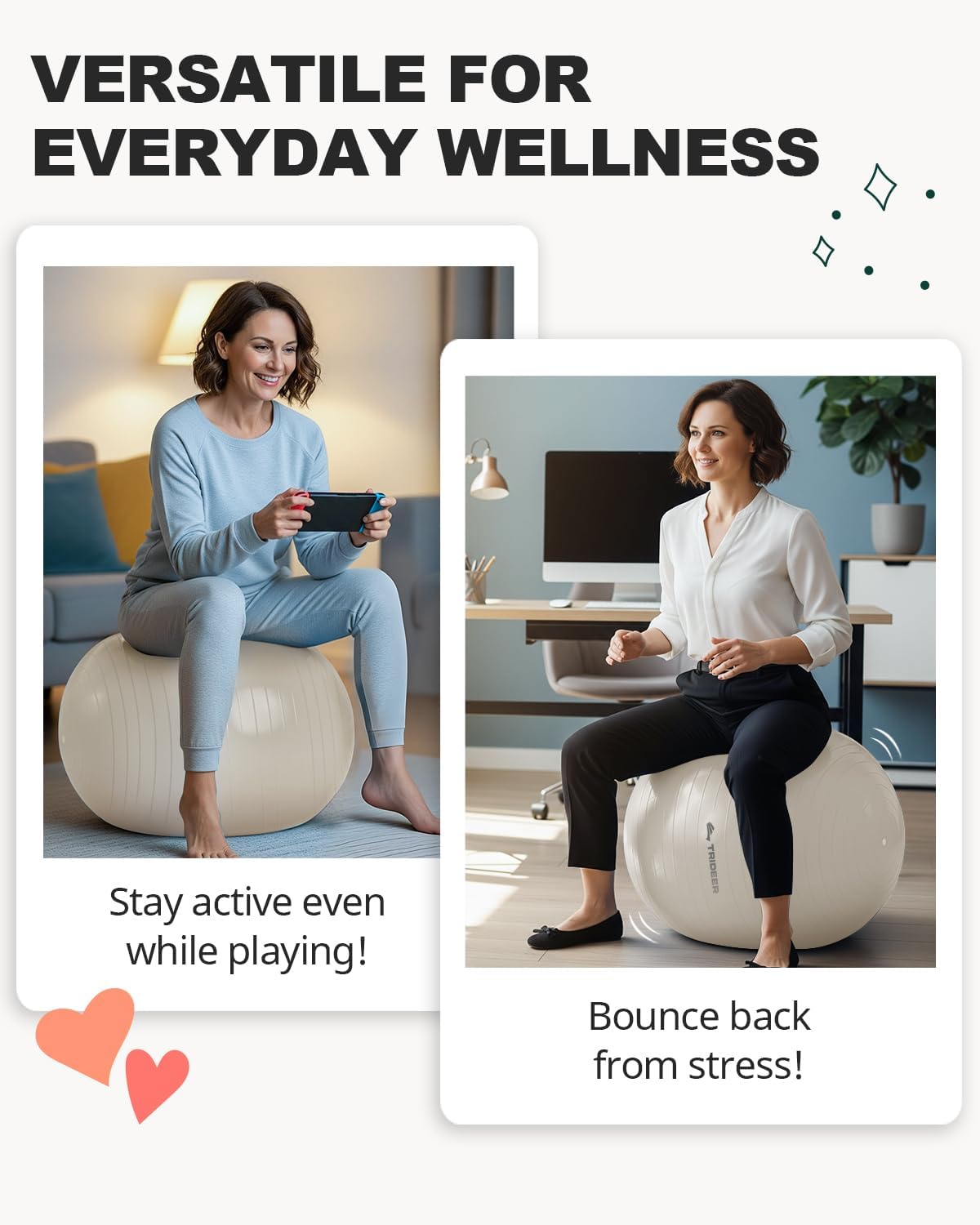 Trideer Extra Thick Yoga Ball Exercise Ball, 5 Sizes Gym Ball, Heavy Duty Ball Chair for Balance, Stability, Pregnancy, Quick Pump Included