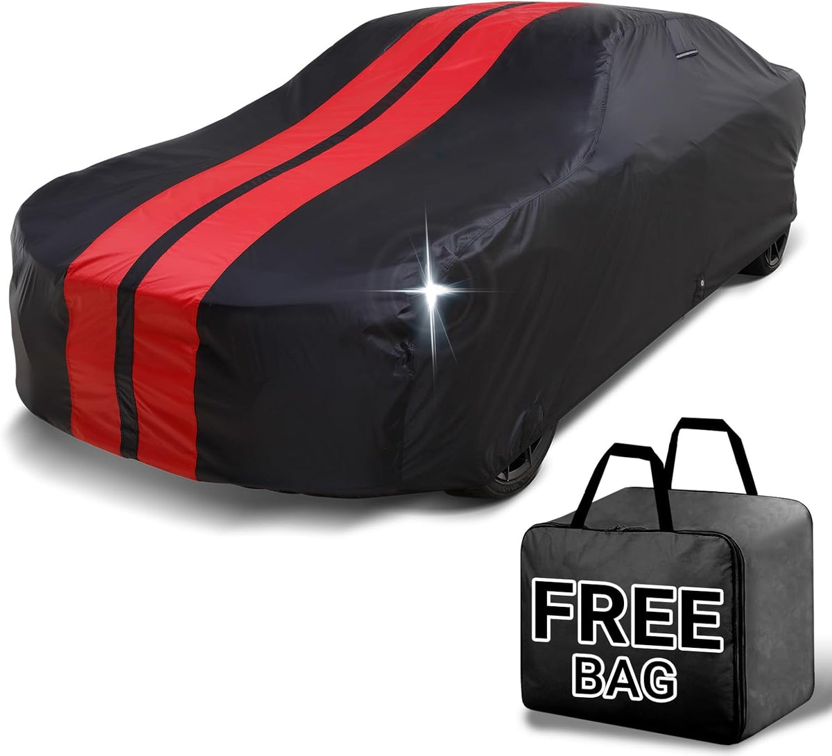 iCarCover Custom Car Cover for Buick Park Avenue (1991-1996) Waterproof All-Weather Rain Snow UV Sun Protector Full Exterior Indoor Outdoor Car Cover (Stripe - Black/Red)