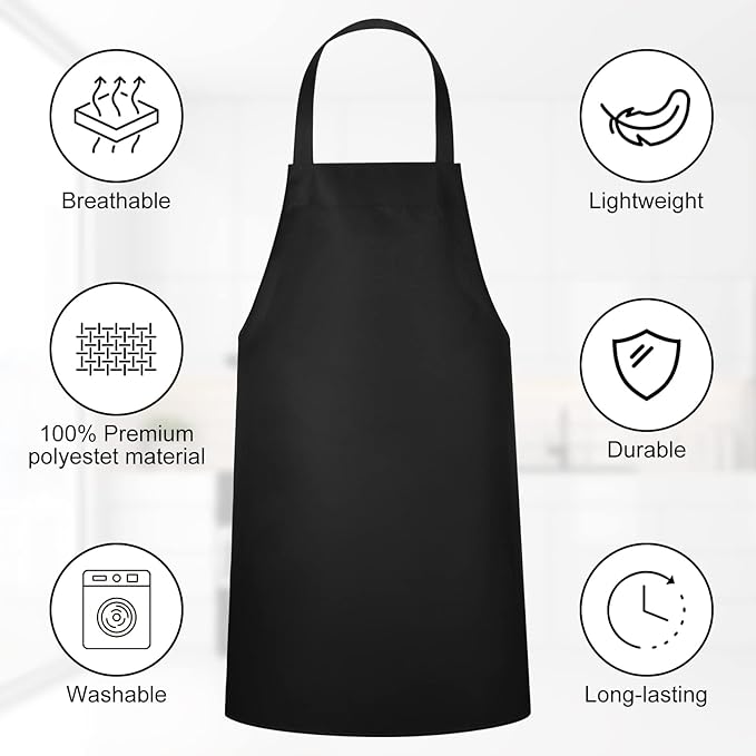 Foaincore Bib Aprons, Unisex Apron No Pocket Bulk Machine Washable Plain Aprons for Women Men Chef Kitchen Drawing