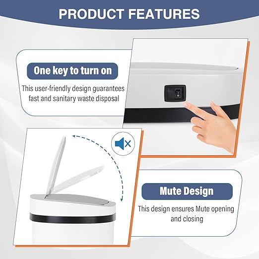 PayLessHere | 13 Gallon Stainless Steel Trash Can | White | Automatic Touchless Lid with Motion Sensor | Kitchen Garbage Can with Waterproof Design | for Home, Office, Bathroom | Pack of 1