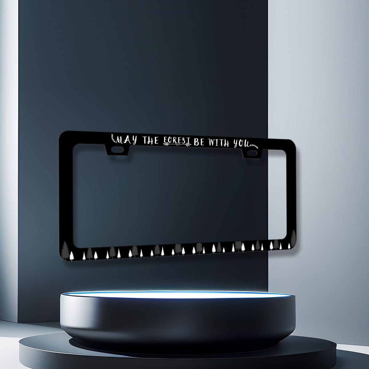 May The Forest Be with You License Plate Frame Funny Text License Plate Holder for Personalized Car Decorative Stainless Steel Forest License Plate Auto Part with Screws 12.2" x 6.2"