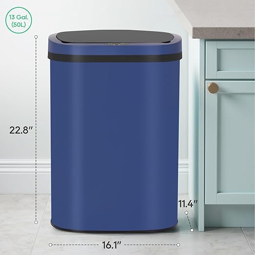 BestOffice 13‑Gallon Automatic Sensor Trash Can, Deep Blue – 50 L Touchless Motion‑Activated Kitchen Garbage Bin, Fingerprint‑Resistant Stainless Steel