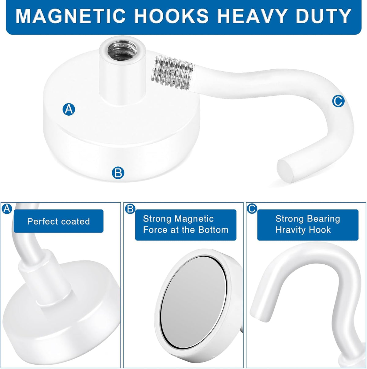 LOVIMAG Cruise Must Haves, 80Lb Magnet Hooks, White Cruise Magnets for Door, Cruise Door Magnets, Magnetic Hooks for Hanging-6Pack