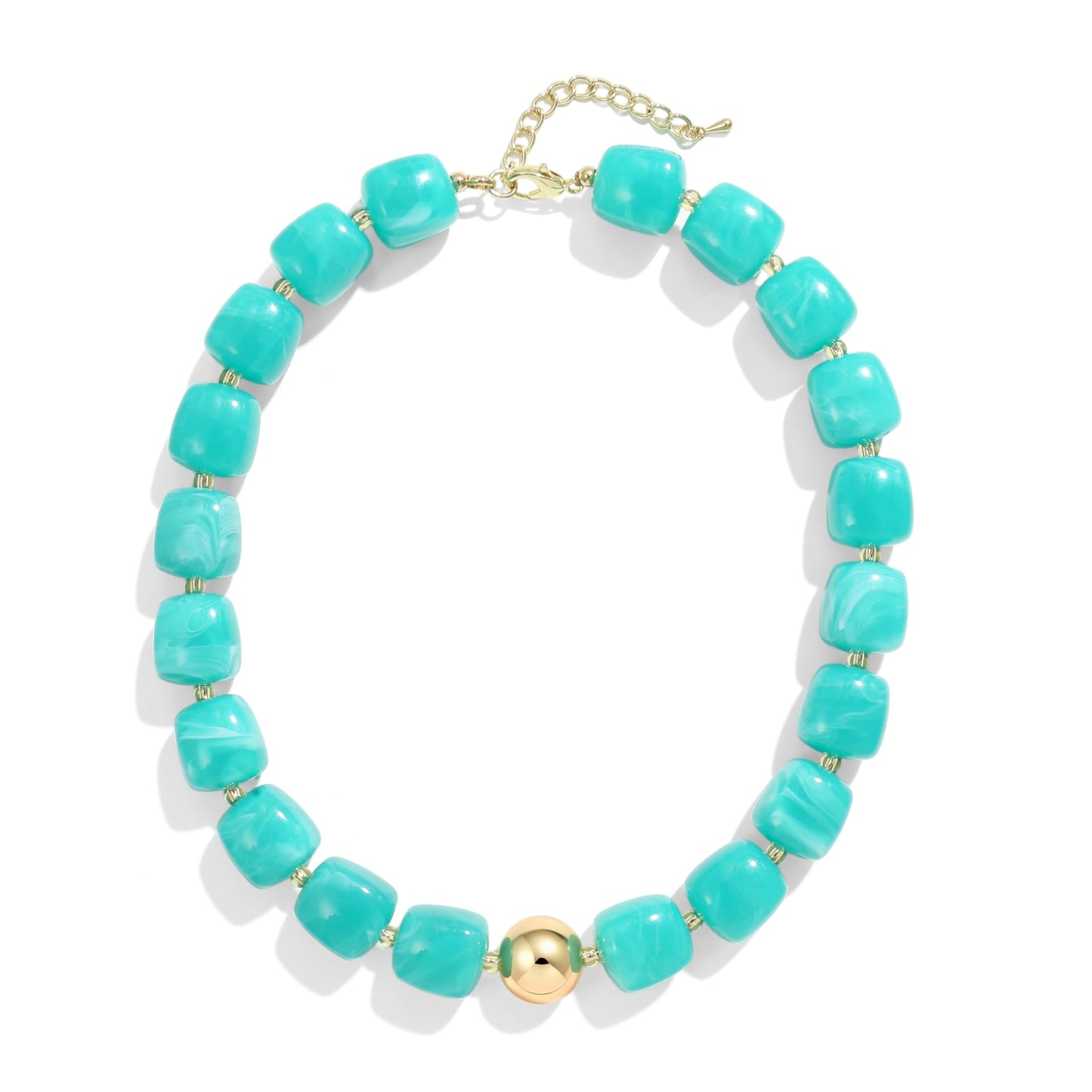 BREPINE Teal Chunky Necklaces for Women Multicolored Large Square Resin Beads Necklace Trendy Bold Statement Beaded Summer Candy jelly Vacation Choker