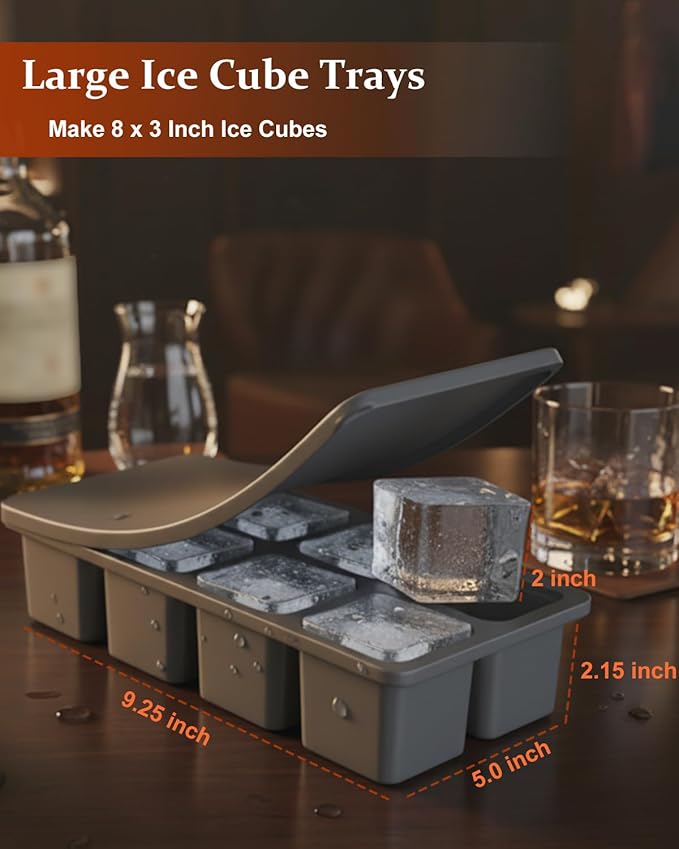 Large Silicone Ice Cube Trays with Lids, ZDPMK 4 Pack Large Whiskey Ice Cube Molds, Easy‑Release 2 Inch Square Big Ice Cube Molds for Freezer, Cocktails, Iced Coffee, Baby Food, Dishwasher‑Safe