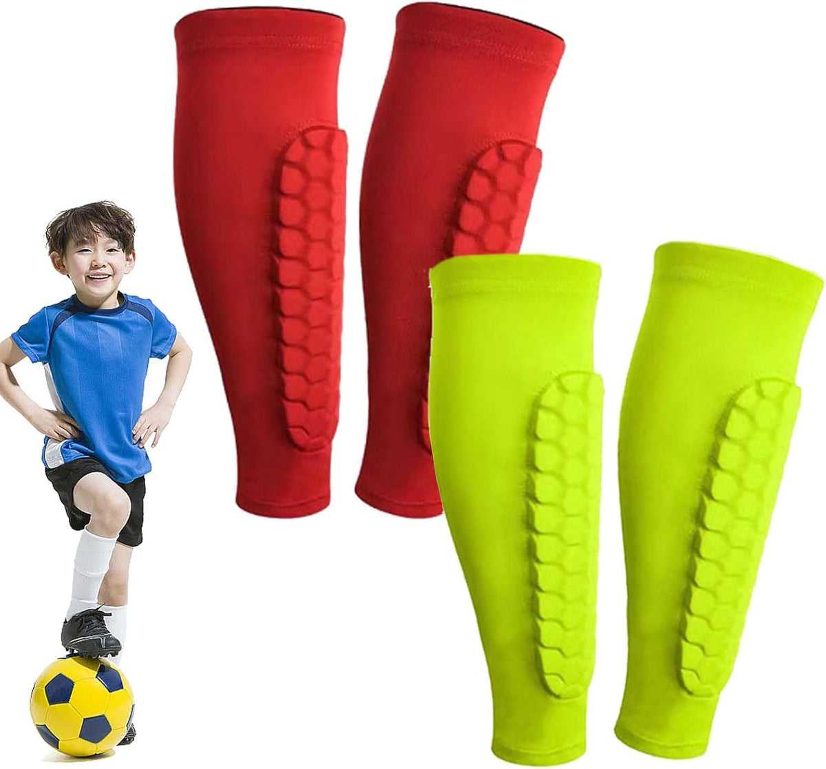 Shin Defender Shin Guards Kids 2 Pair, Shindefender Shin Guards Soccer, with Honeycomb Pads, for Soccer Kids Youth Adult