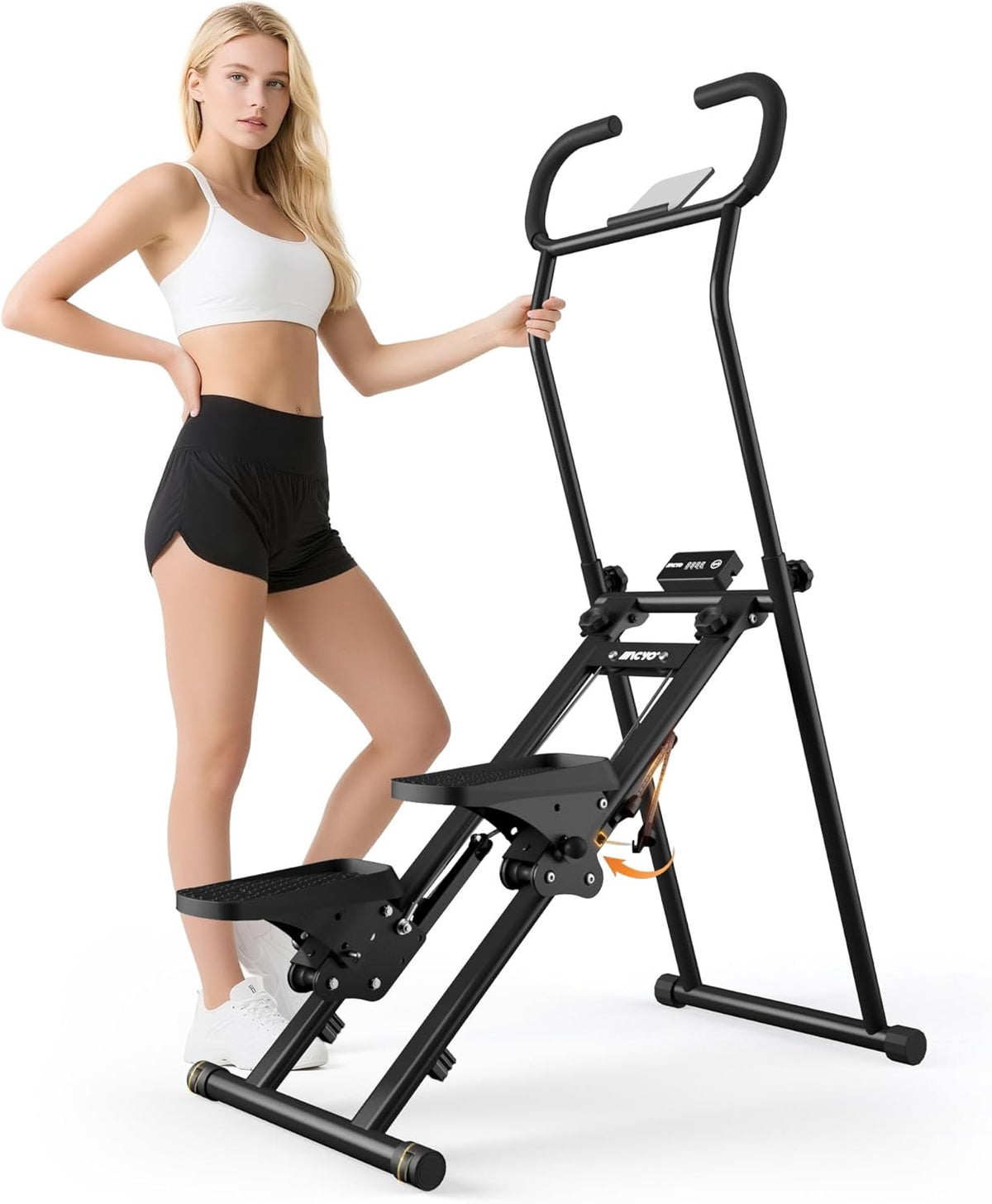Stair Stepper with Adjustable Resistance - Stair Climber for Home Gym, Folding Cardio Machine with Extended Step Range, Adjustable Handlebar & Pedals, Tablet Holder by MACYO
