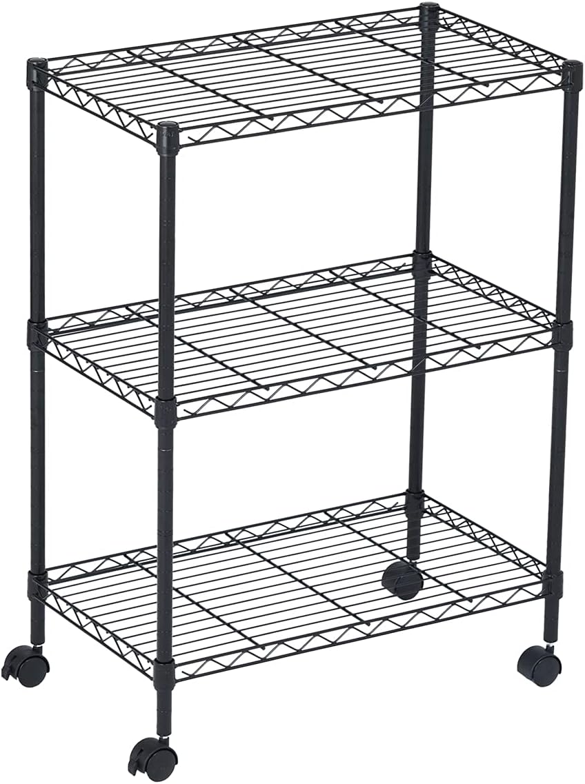 3 Tier Wire Shelving Unit Storage Rack, Metal Heavy Duty Utility Organizers, Organization Units for Metal Shelves, Pantry, Garage, Laundry Racks Durable Shelf Stand, 14"W x 24"L x 30"H, Black