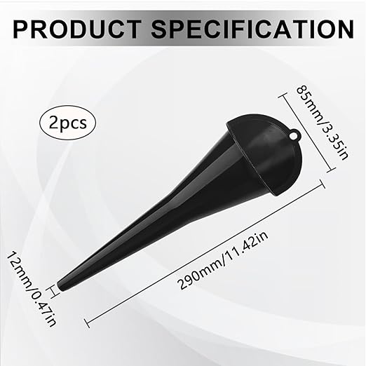 Long-Neck Oil Funnel for Automotive – Multi-Function Plastic Funnel for Oil, Gas & Lubricants – Universal Car Accessory (Black (2-Pack))