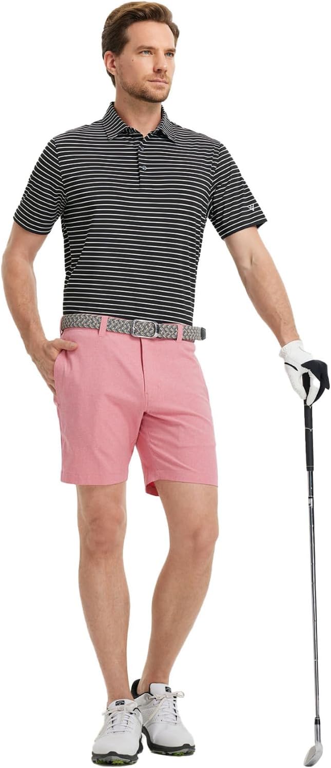 M MAELREG Golf Shirts for Men Moisture Wicking Striped Polo Performance Dry Fit Business Sports Mens Polo Shirts Short Sleeve