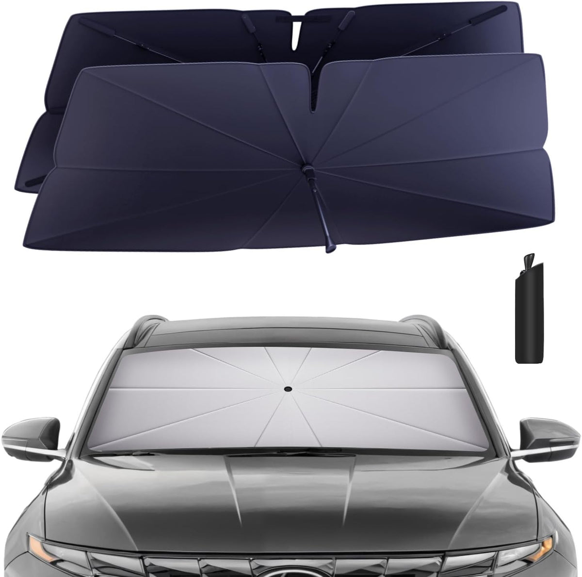 Windshield Sun Shade Umbrella: for Hyundai-Tucson-2022-2024 2025 - Front Custom Car Window Shades - Double Thickened Foldable Tucson Sunshades Block UV Keep Cool