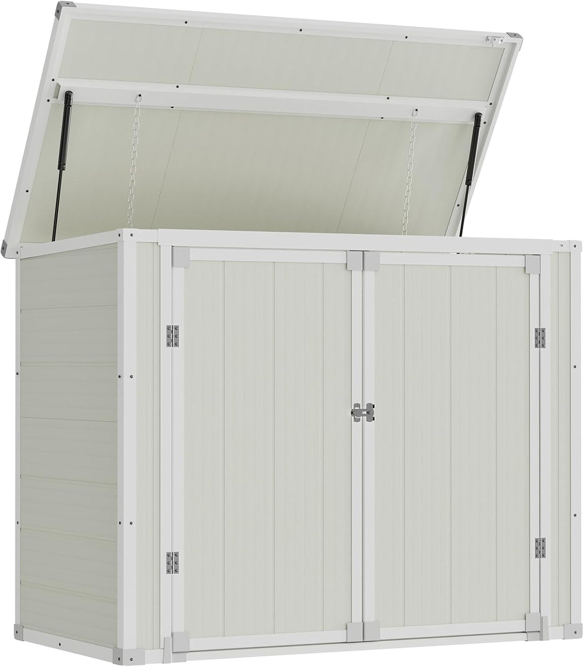 Amopatio 41 Cu Ft Outdoor Storage Shed, Horizontal Resin Trash Can Storage, Weather Resistance, Storage Box with Floor Included for Garden Tools, Lawn Mowers, Garbage Cans, Patio Use, Sandstone