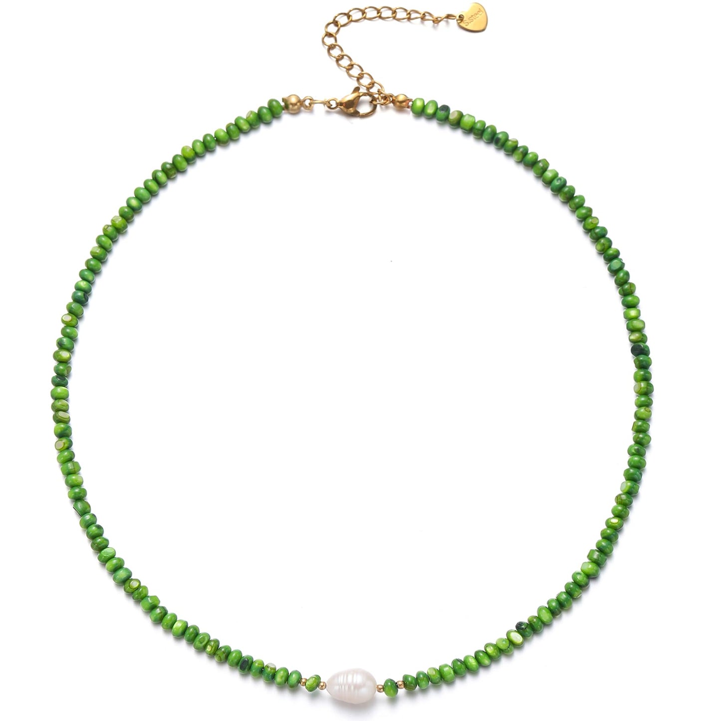 ERNAULO Beaded Necklaces for Women Seashell Beach Necklace with Freshwater Pearl 14K Gold Plated Boho Summer Handmade Jewelry CK-Seashell-green