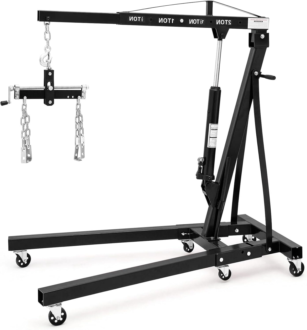 2 Ton Folding Engine Hoist with Lever, Cherry Picker Shop Crane Hoist Lift, 4400 Lbs Heavy Duty Steel Hydraulic Shop Engine Crane for Workshop and Garage, Black